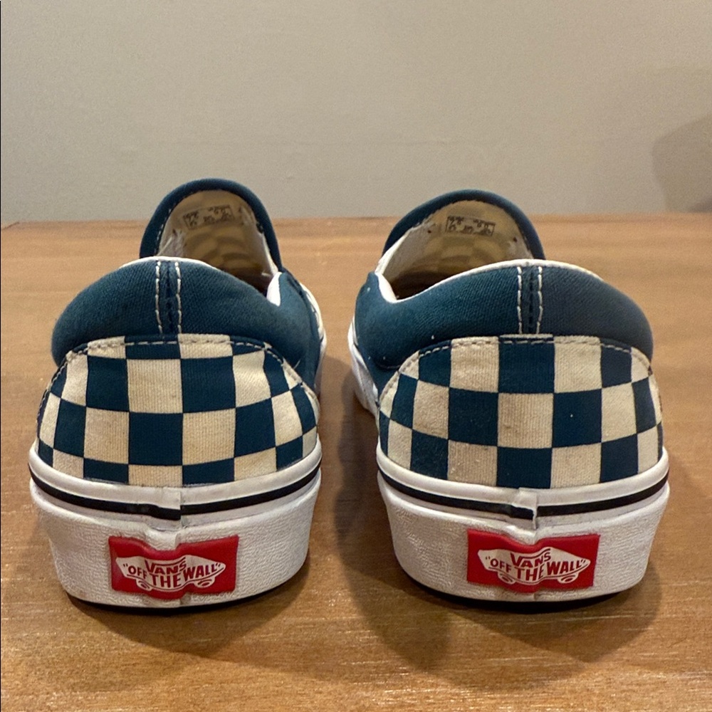 Vans Classic Slip-On Checkerboard Teal Blue Cream White Skater Sz M 7.5 / W 9 - Picture 7 of 10